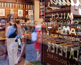 chocolate shop window reflections