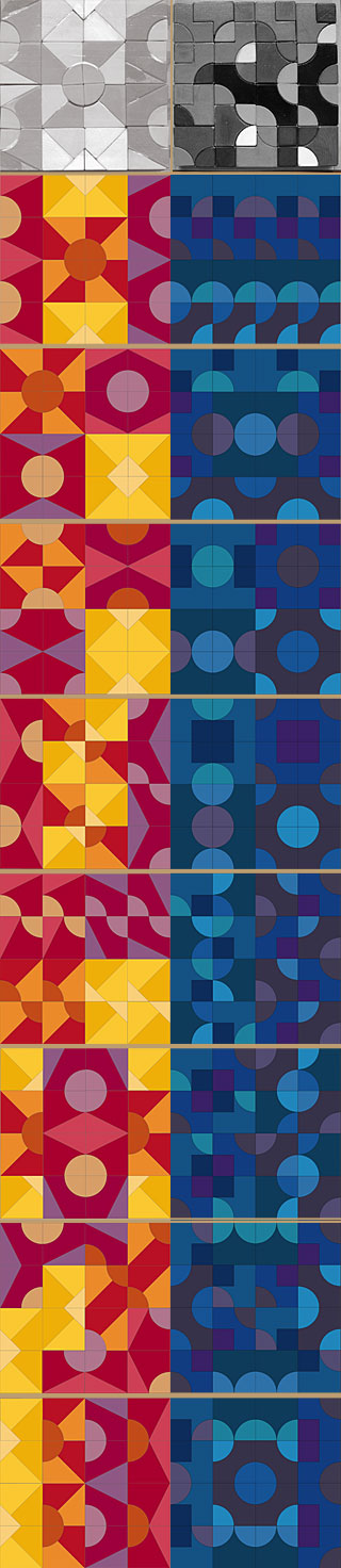 Montessorimaterial farbig bemalte Holzformen Varianten des Formenlegens