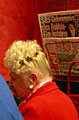 woman in red .... in a coffeeshop in Munich ....